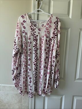 Light Pink Leopard-Print Long Sleeve Swim Coverup Tunic
